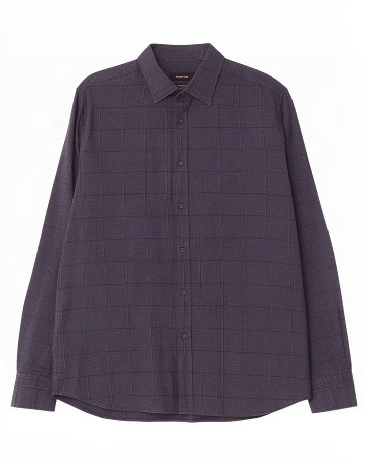 Massimo Dutti Mens Shirt XL Navy Blue Check Cotton