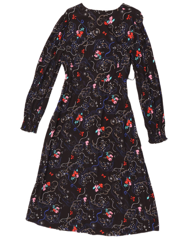 Marks & Spencer Womens Long Sleeve Maxi Dress UK 12 Medium Black Floral