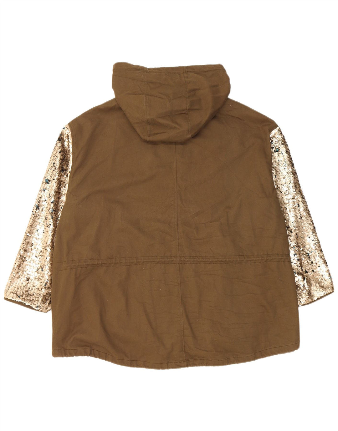 Zara Womens Hooded Oversized Parka Jacket UK 10 Small Khaki Colourblock