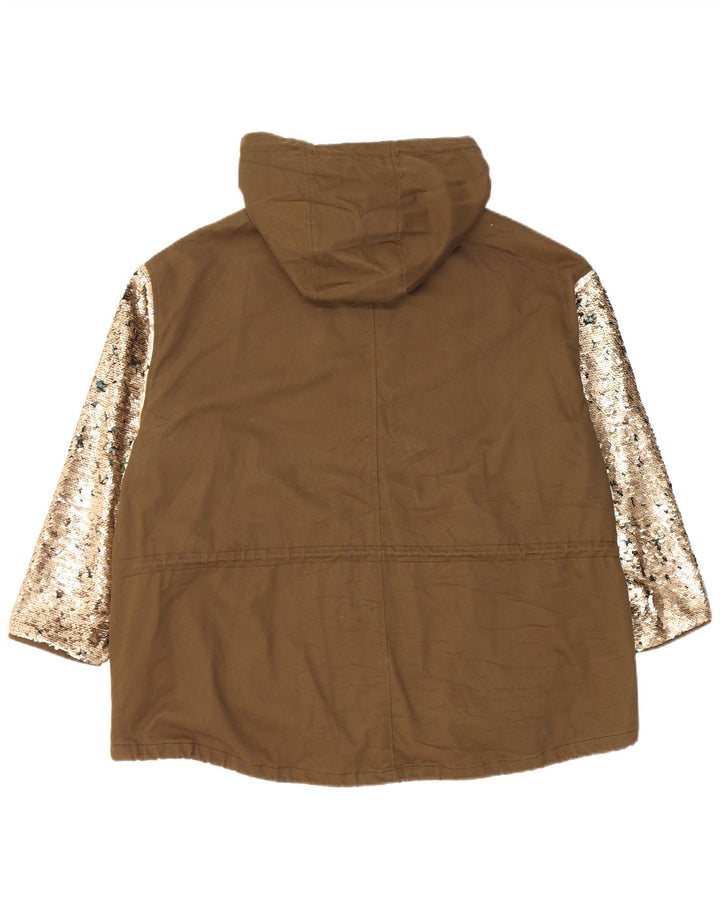 Zara Womens Hooded Oversized Parka Jacket UK 10 Small Khaki Colourblock