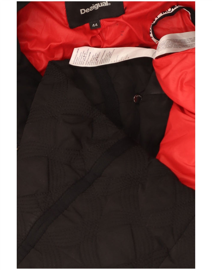 Desigual Womens Hooded Quilted Padded Coat EU 44 XL Black Polyester