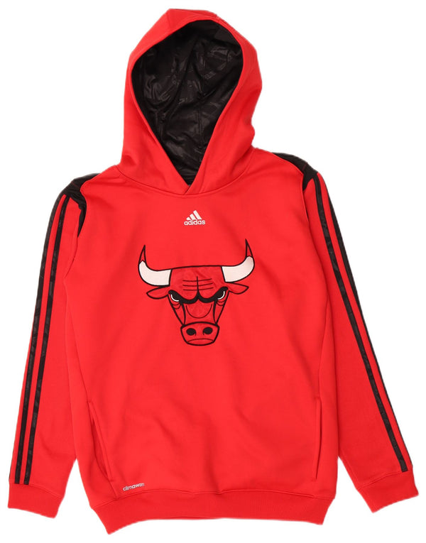 Adidas Boys Climawarm Graphic Hoodie Jumper 14-15 Years Large Red Polyester