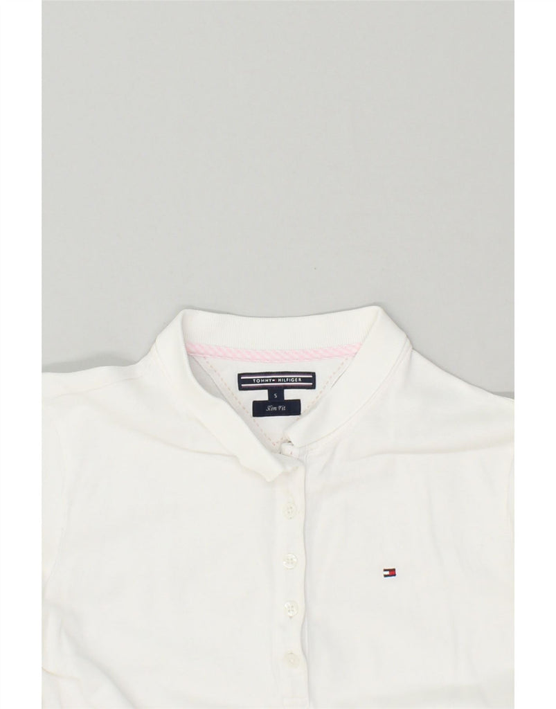 TOMMY HILFIGER Womens Slim Fit Long Sleeve Polo Shirt UK 10 Small White | Vintage Tommy Hilfiger | Thrift | Second-Hand Tommy Hilfiger | Used Clothing | Messina Hembry 