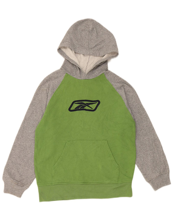 Reebok Boys Graphic Hoodie Jumper 10-11 Years Green Colourblock Cotton