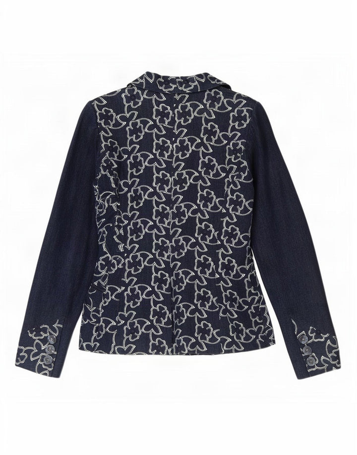 Ungaro Womens 2 Button Blazer Jacket UK 8 Small Navy Blue Floral