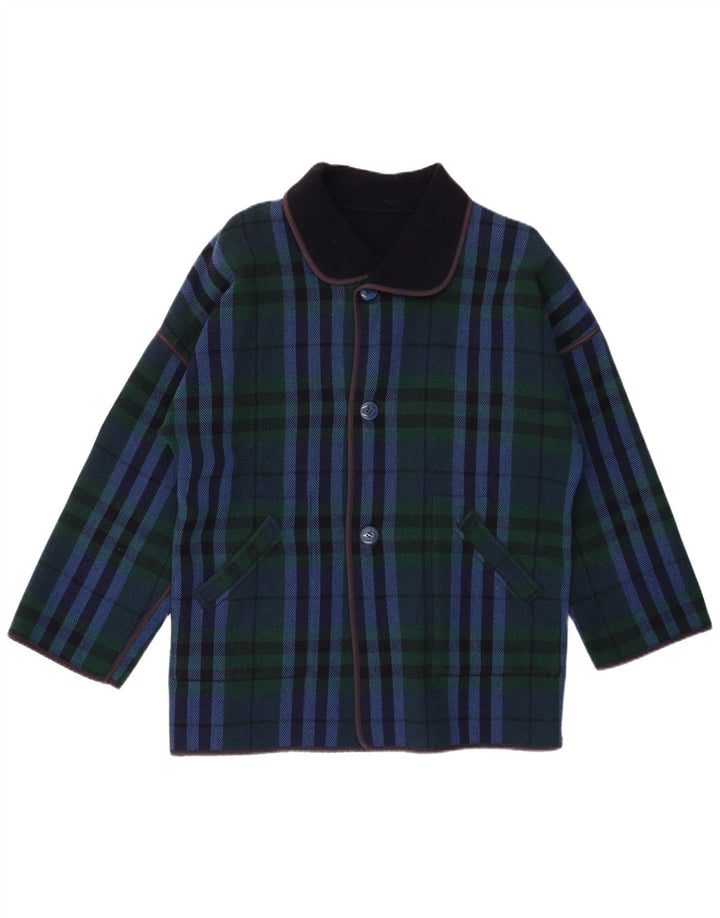 Vintage Womens Overcoat IT 48 XL Navy Blue Check Wool