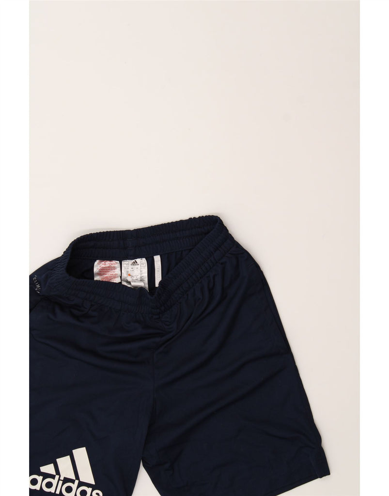 ADIDAS Boys Climalite Graphic Sport Shorts 9-10 Years  Navy Blue Polyester Vintage Adidas and Second-Hand Adidas from Messina Hembry 