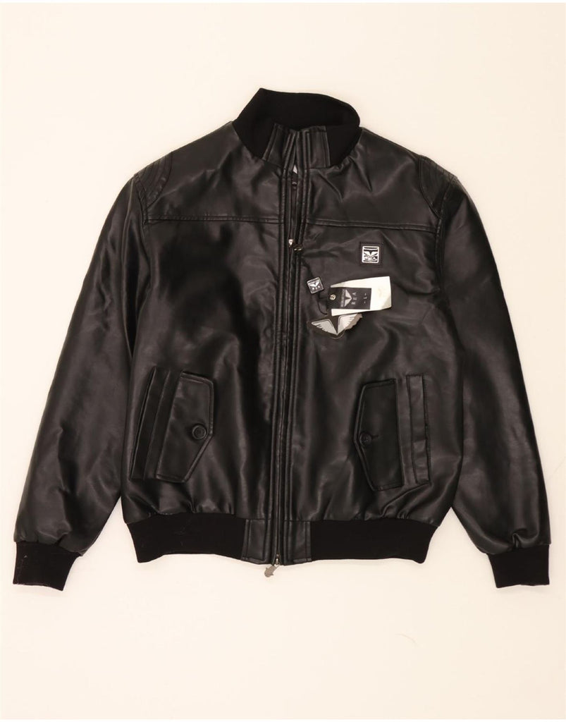 REPORTAGE Mens Faux Leather Bomber Jacket UK 40 Large Black Vintage Reportage and Second-Hand Reportage from Messina Hembry 