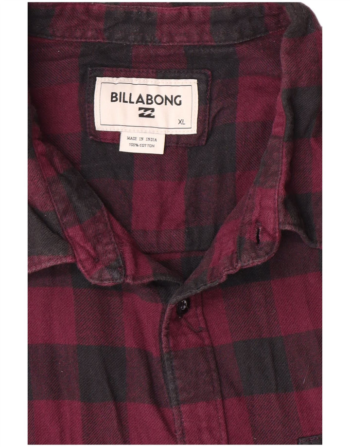 Billabong Mens Flannel Shirt XL Maroon Gingham Cotton