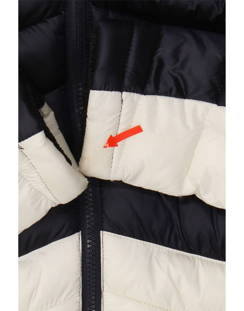 SUPERDRY Womens Hooded Padded Jacket UK 12 Medium Navy Blue Colourblock Vintage Superdry and Second-Hand Superdry from Messina Hembry 