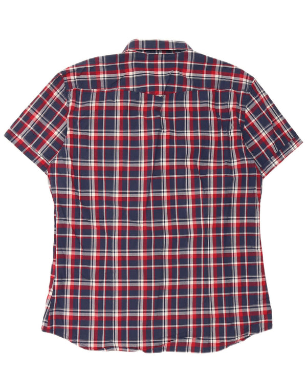 Datch Mens Short Sleeve Shirt 2XL Navy Blue Check Cotton