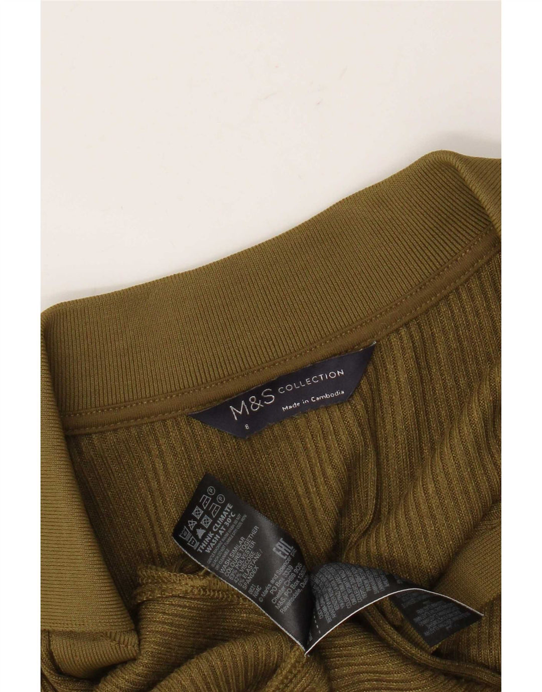 Marks & Spencer Womens Long Sleeve Jumper Dress UK 8 Small Khaki Polyester
