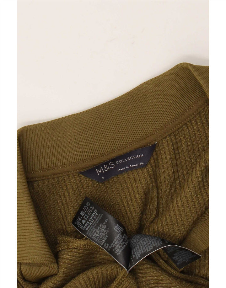 Marks & Spencer Womens Long Sleeve Jumper Dress UK 8 Small Khaki Polyester