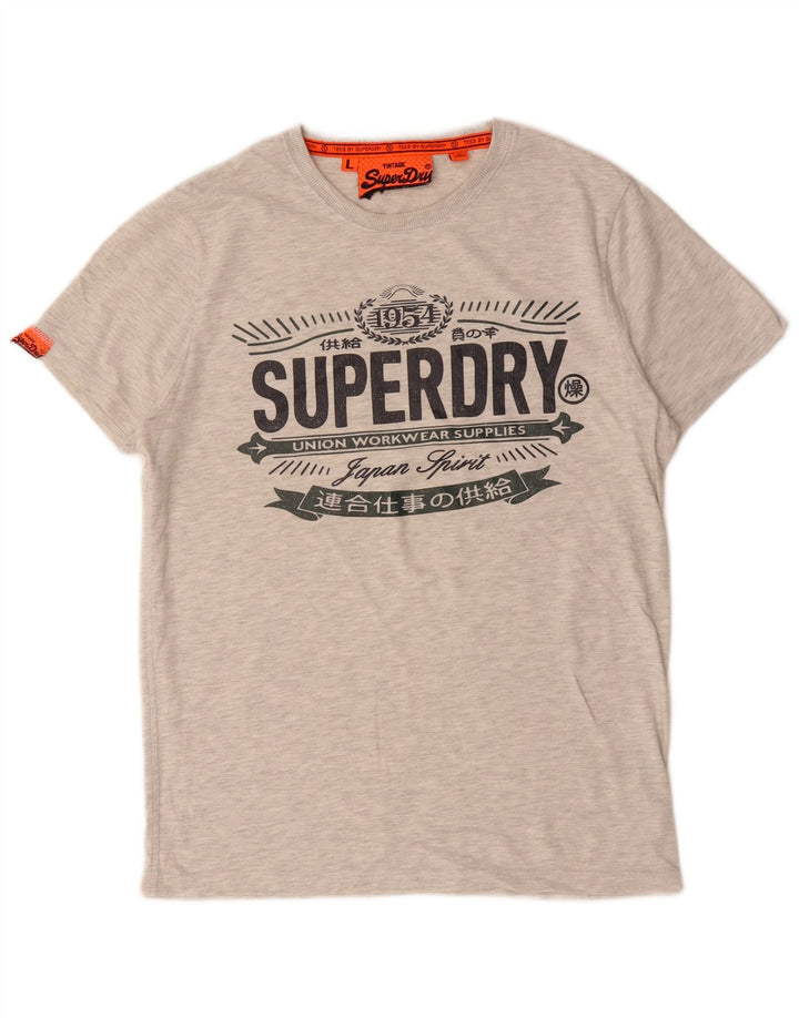 Superdry Mens Graphic T-Shirt Top Large Grey Flecked Cotton
