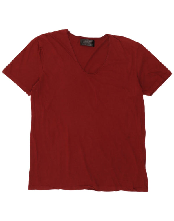 ZARA Mens T-Shirt Top XL Maroon Cotton