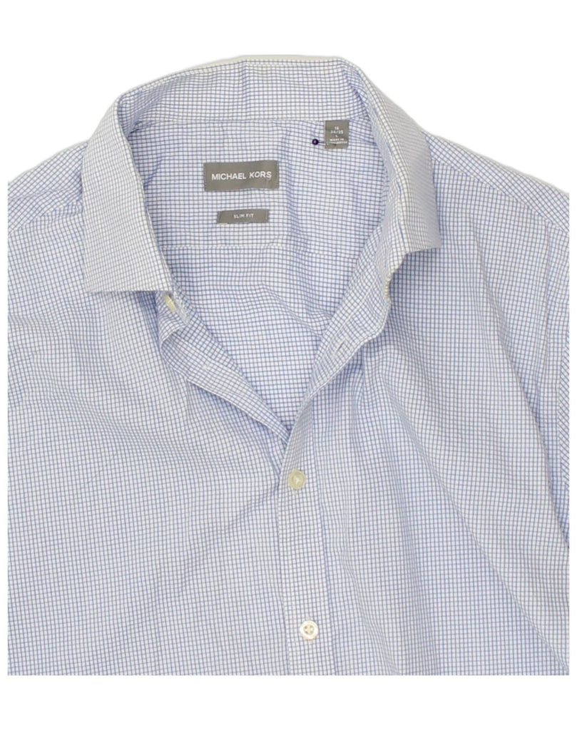 MICHAEL KORS Mens Slim Fit Shirt Size 16 Medium Blue Striped Cotton | Vintage Michael Kors | Thrift | Second-Hand Michael Kors | Used Clothing | Messina Hembry 