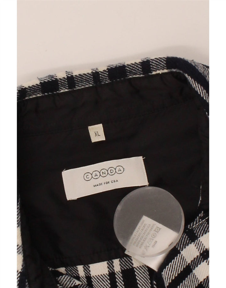 CANDA Mens Flannel Shirt XL Navy Blue Check Polyacrylic Vintage Canda and Second-Hand Canda from Messina Hembry 