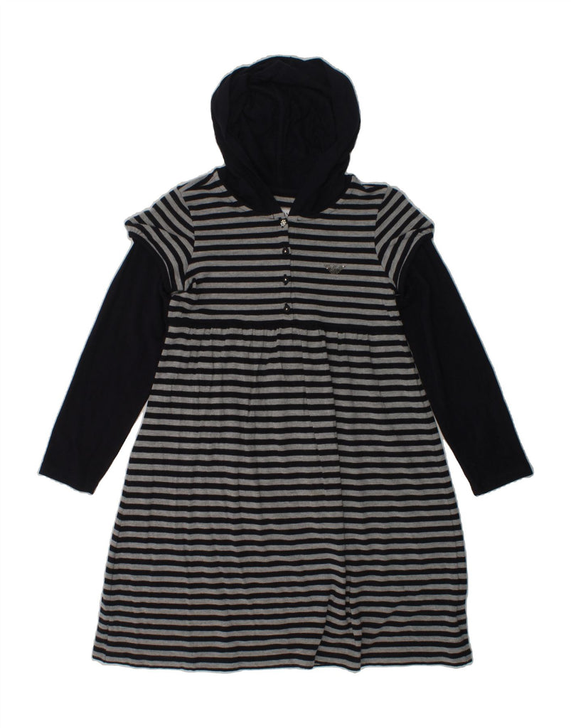 ARMANI JUNIOR Girls Hoodie Dress 6-7 Years Grey Striped Viscose | Vintage Armani Junior | Thrift | Second-Hand Armani Junior | Used Clothing | Messina Hembry 