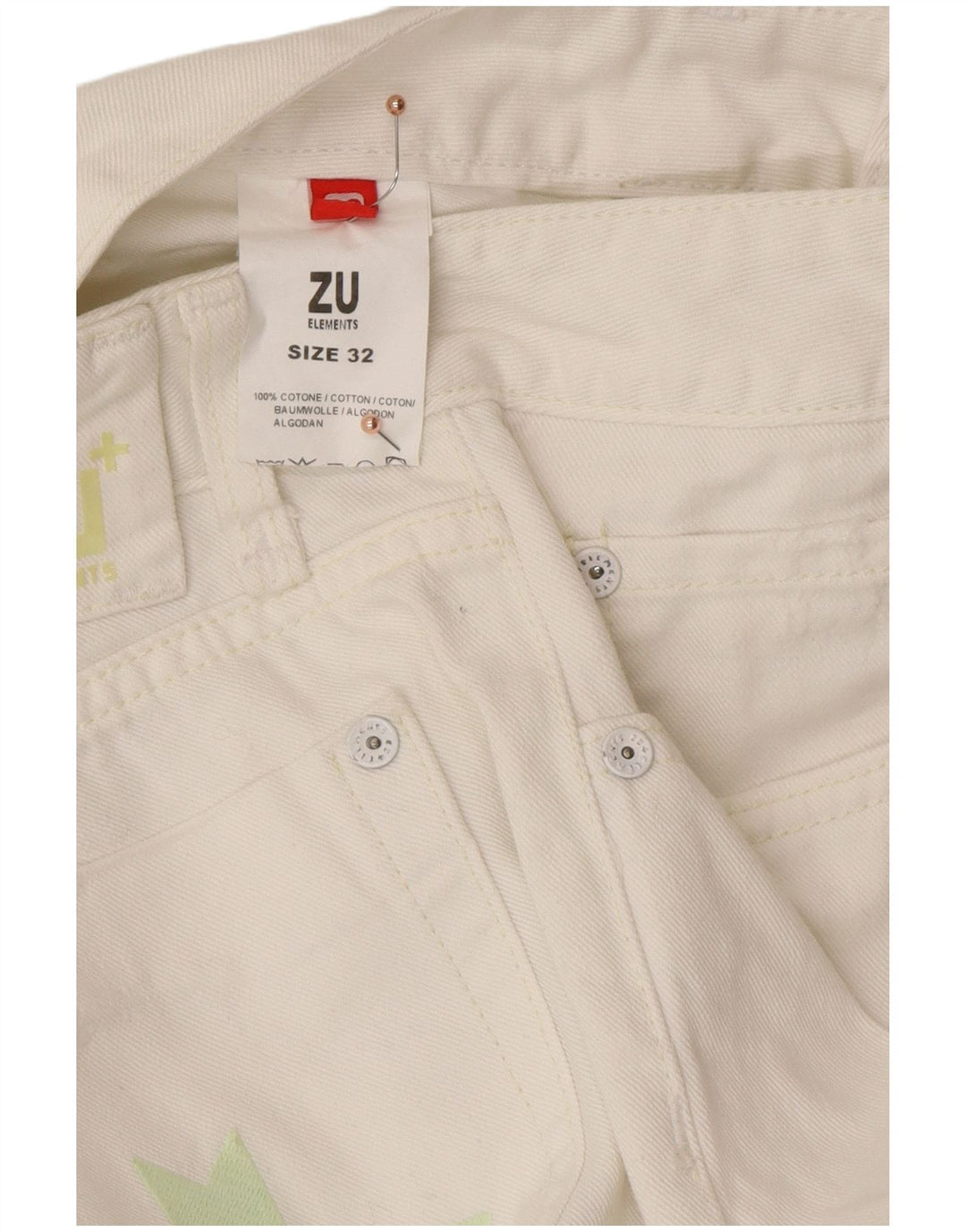 ZU ELEMENTS Womens Distressed Straight Jeans W32 L34 White Cotton
