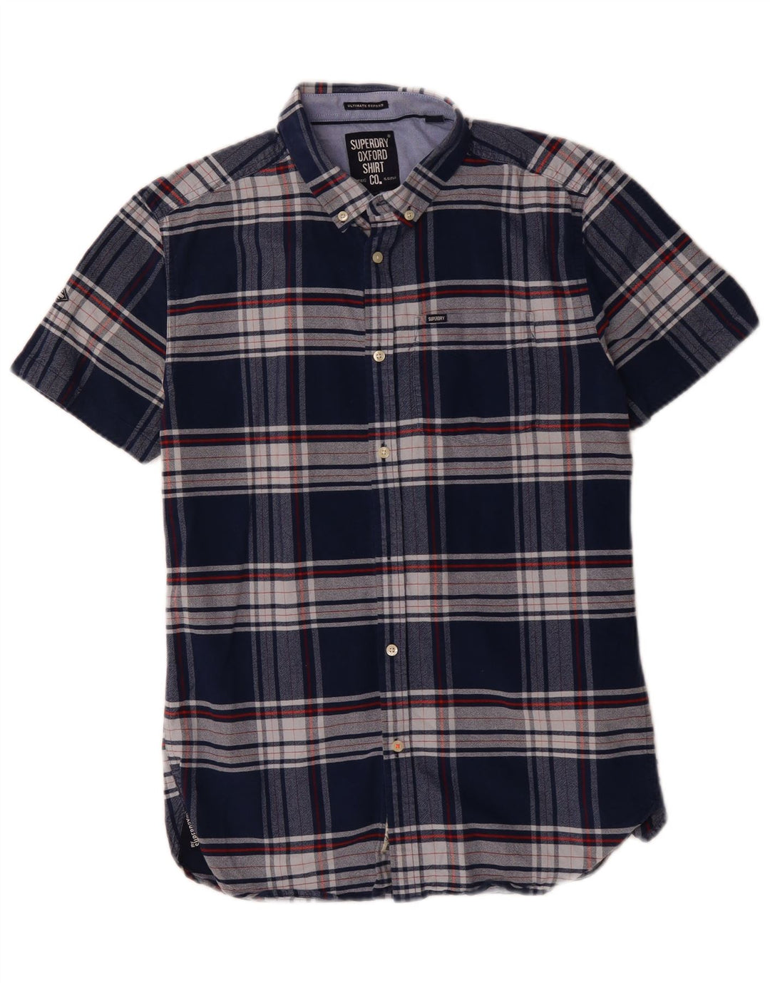 SUPERDRY Mens Short Sleeve Shirt Medium Navy Blue Check Cotton