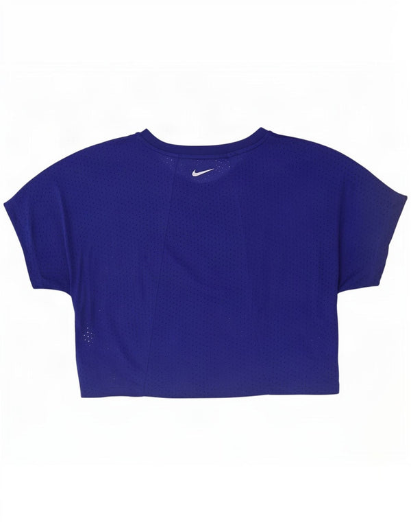 Nike Womens Dri Fit Crop Graphic T-Shirt Top UK 16 Large Blue Polyester