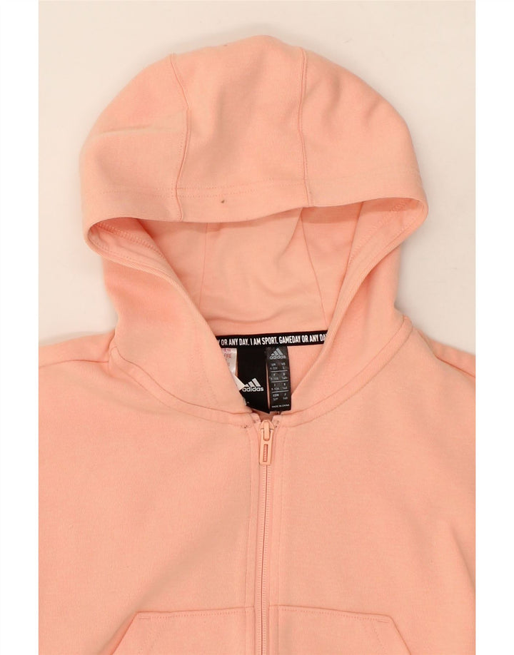 ADIDAS Girls Zip Hoodie Sweater 9-10 Years Pink Cotton Vintage Adidas and Second-Hand Adidas from Messina Hembry 