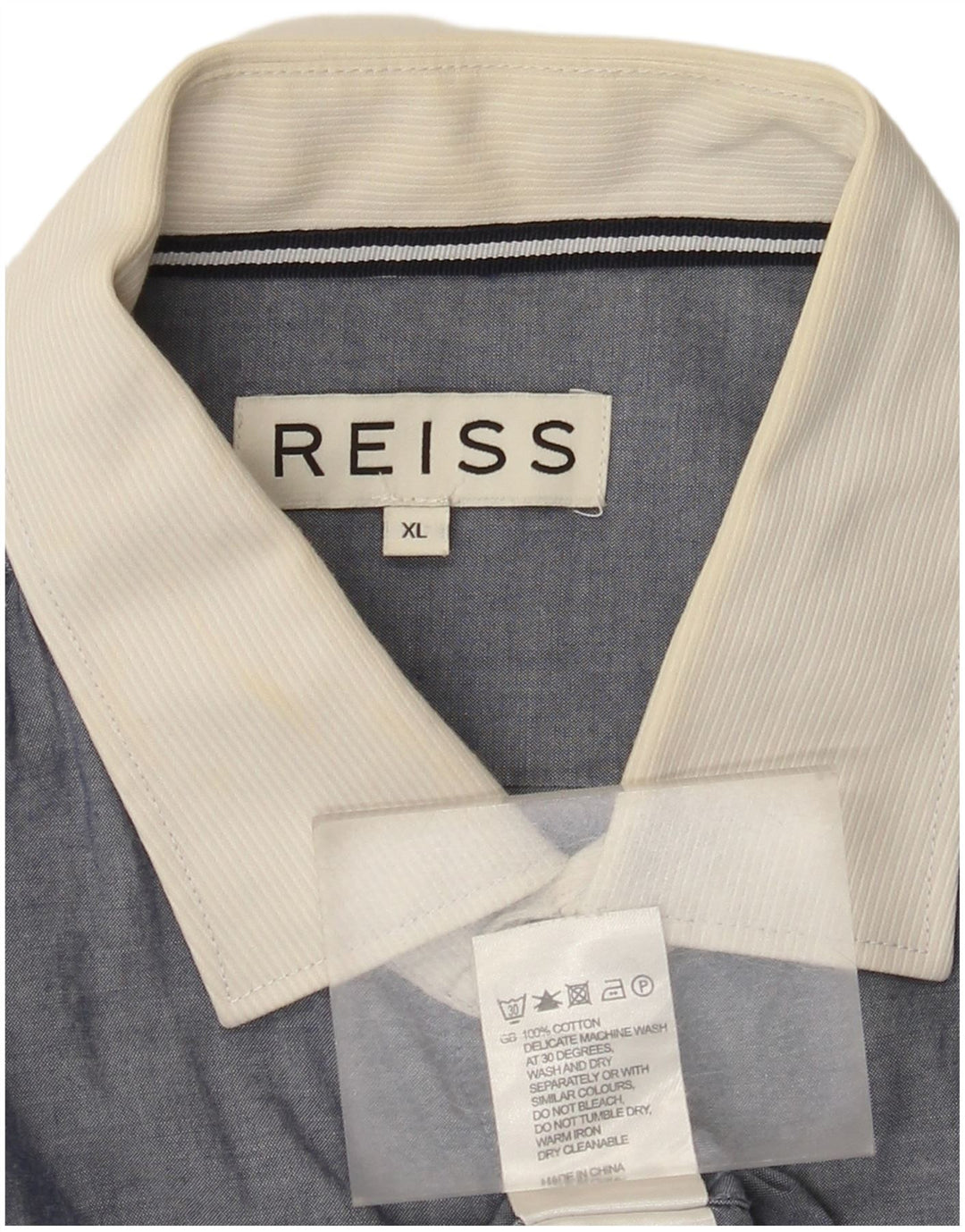 Reiss Mens Shirt XL Blue Colourblock Cotton
