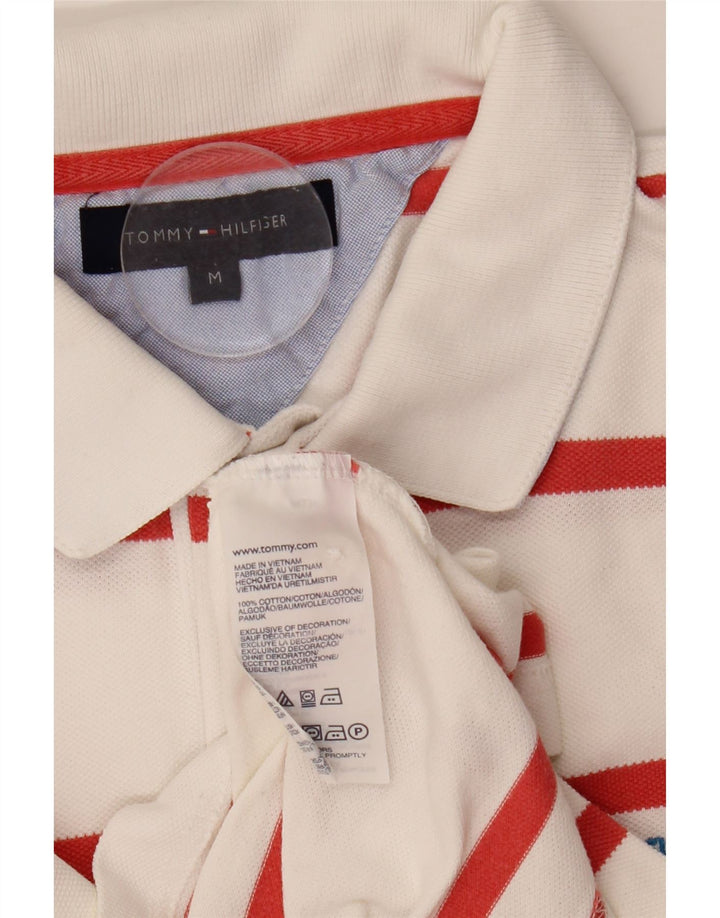 Tommy Hilfiger Mens Polo Shirt Medium White Striped Cotton