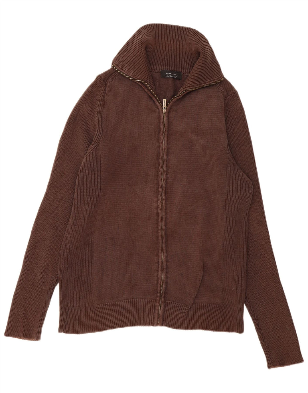 Zara Mens Cardigan Sweater Large Brown Cotton
