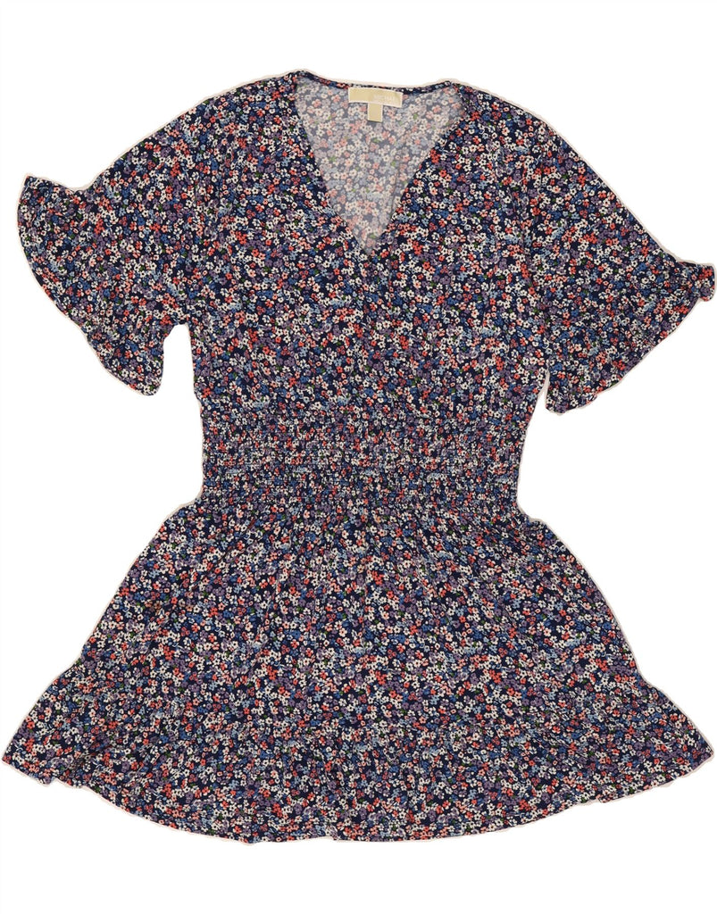 MICHAEL KORS Womens A-Line Dress UK 12 Medium Blue Floral Polyester Vintage Michael Kors and Second-Hand Michael Kors from Messina Hembry 