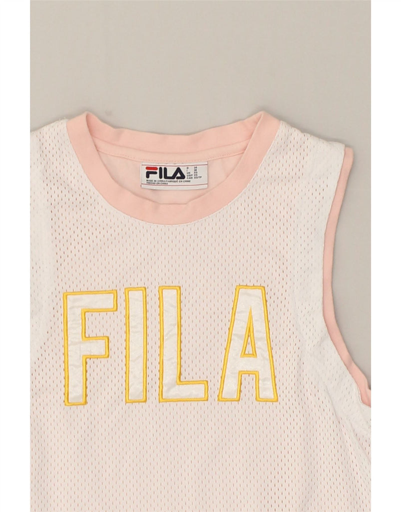 FILA Womens Graphic T-Shirt Dress UK 4 XS White Polyester | Vintage Fila | Thrift | Second-Hand Fila | Used Clothing | Messina Hembry 