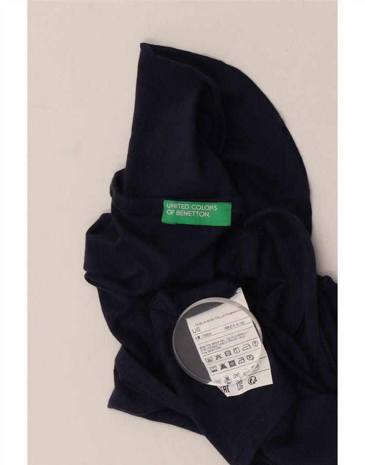 Benetton Womens Crop Off Shoulder Top UK 14 Large Navy Blue Lyocell