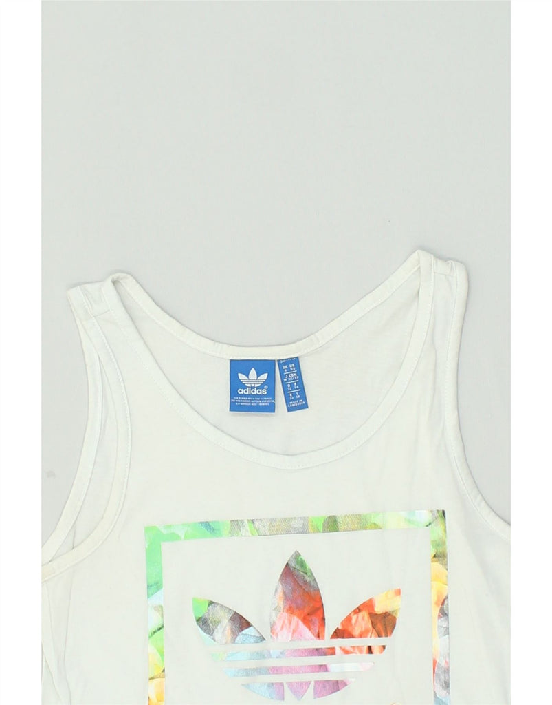 ADIDAS Womens Graphic Vest Top UK 6 XS White Cotton | Vintage Adidas | Thrift | Second-Hand Adidas | Used Clothing | Messina Hembry 