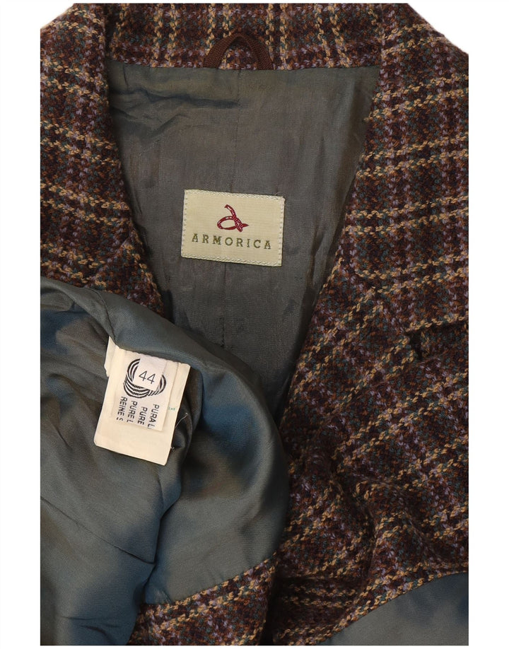 Armorica Womens 3 Button Blazer Jacket IT 44 Medium Brown Check Wool