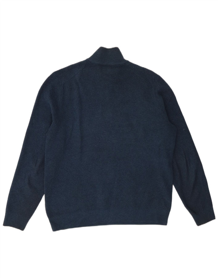 Marks & Spencer Mens Zip Neck Jumper Sweater Large Navy Blue Cotton