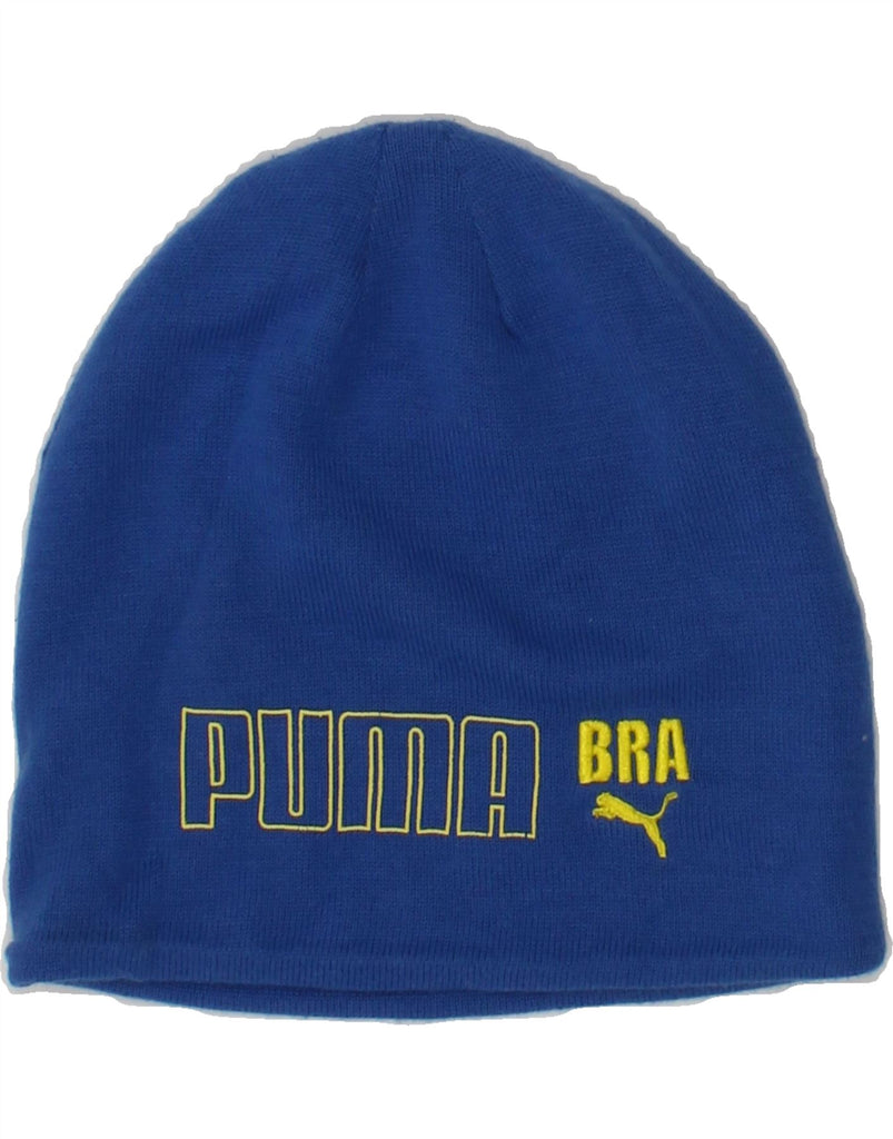 PUMA Mens Graphic Beanie Hat One Size Blue Acrylic | Vintage Puma | Thrift | Second-Hand Puma | Used Clothing | Messina Hembry 