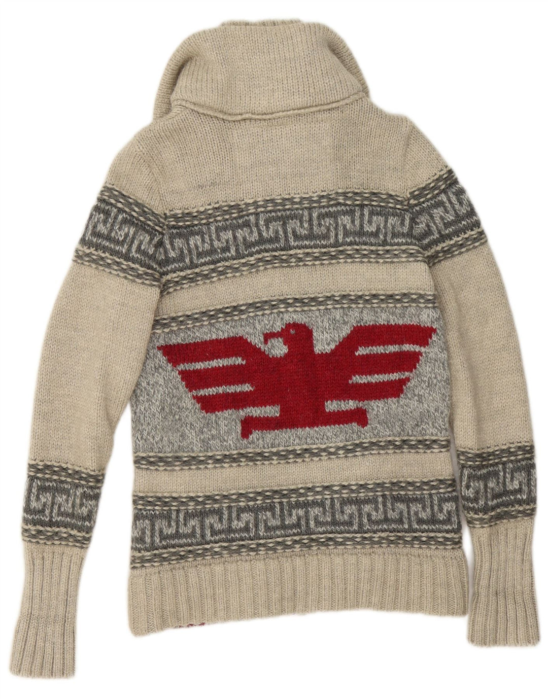 Superdry Mens Graphic Full Zip Cardigan Sweater Small Grey Geometric Wool
