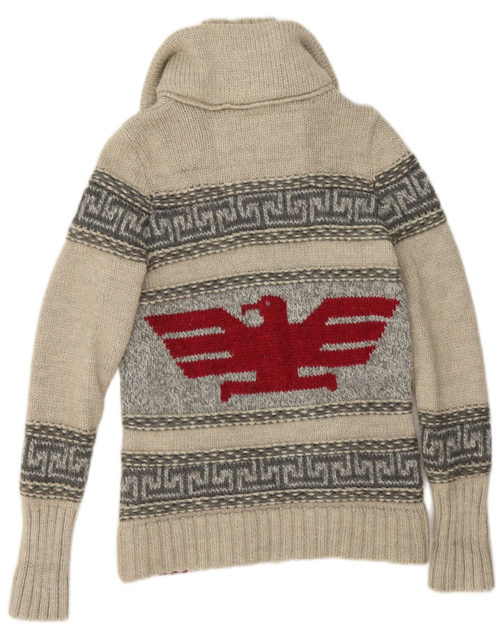 Superdry Mens Graphic Full Zip Cardigan Sweater Small Grey Geometric Wool