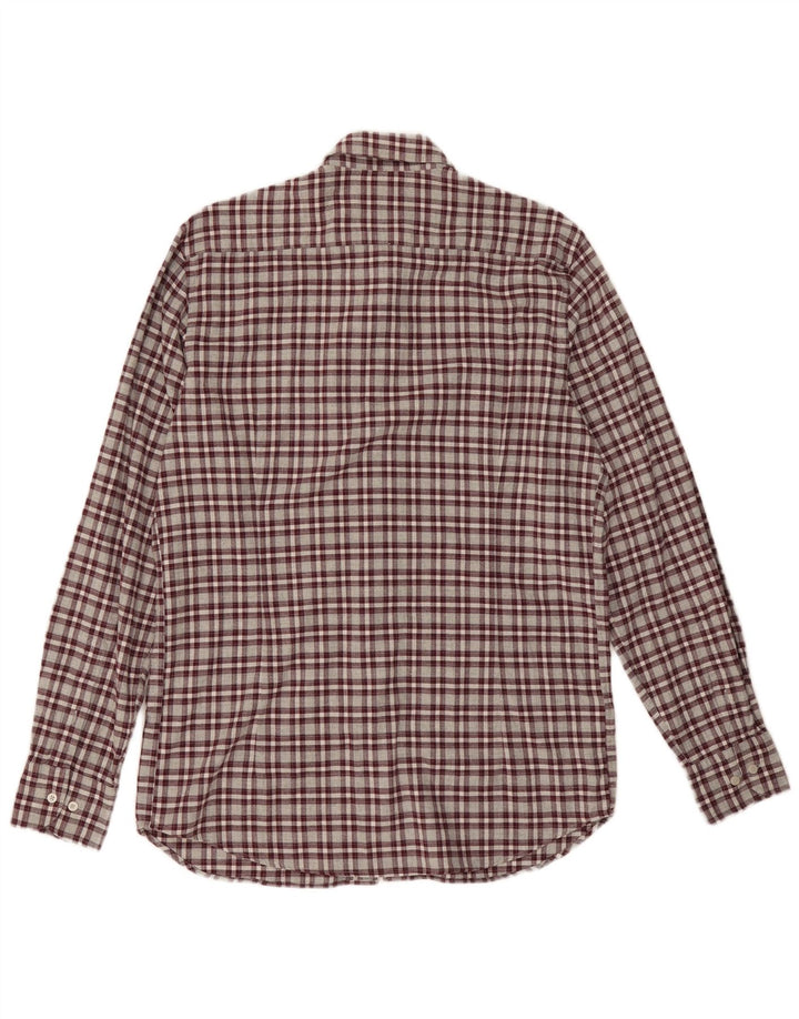Massimo Dutti Mens Flannel Shirt Medium Burgundy Check Cotton