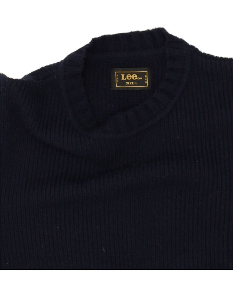 LEE Mens Crew Neck Jumper Sweater Large Navy Blue Colourblock Acrylic | Vintage Lee | Thrift | Second-Hand Lee | Used Clothing | Messina Hembry 