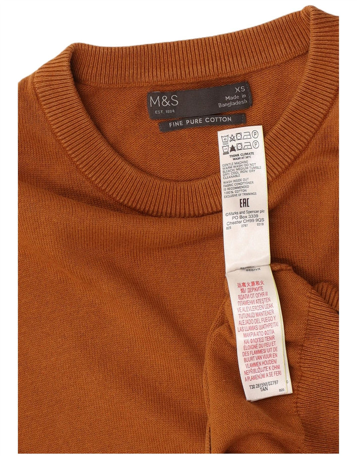 Marks & Spencer Mens Crew Neck Jumper Sweater XS Brown Cotton