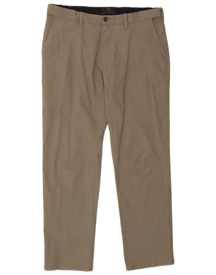 Marks & Spencer Mens Regular Fit Chino Trousers W36 L31 Beige Cotton