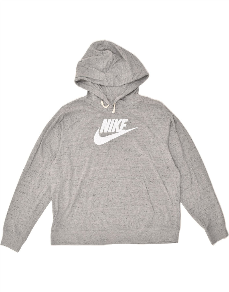 NIKE Womens Graphic Hoodie Jumper UK 16 Large Grey Cotton | Vintage Nike | Thrift | Second-Hand Nike | Used Clothing | Messina Hembry 