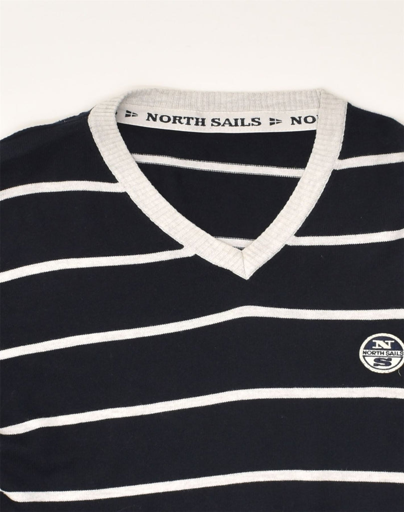 NORTH SAILS Mens V-Neck Jumper Sweater 2XL Navy Blue Striped Cotton | Vintage North Sails | Thrift | Second-Hand North Sails | Used Clothing | Messina Hembry 