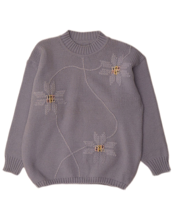 Vintage Womens Turtle Neck Jumper Sweater UK 14 Medium Blue Floral Wool