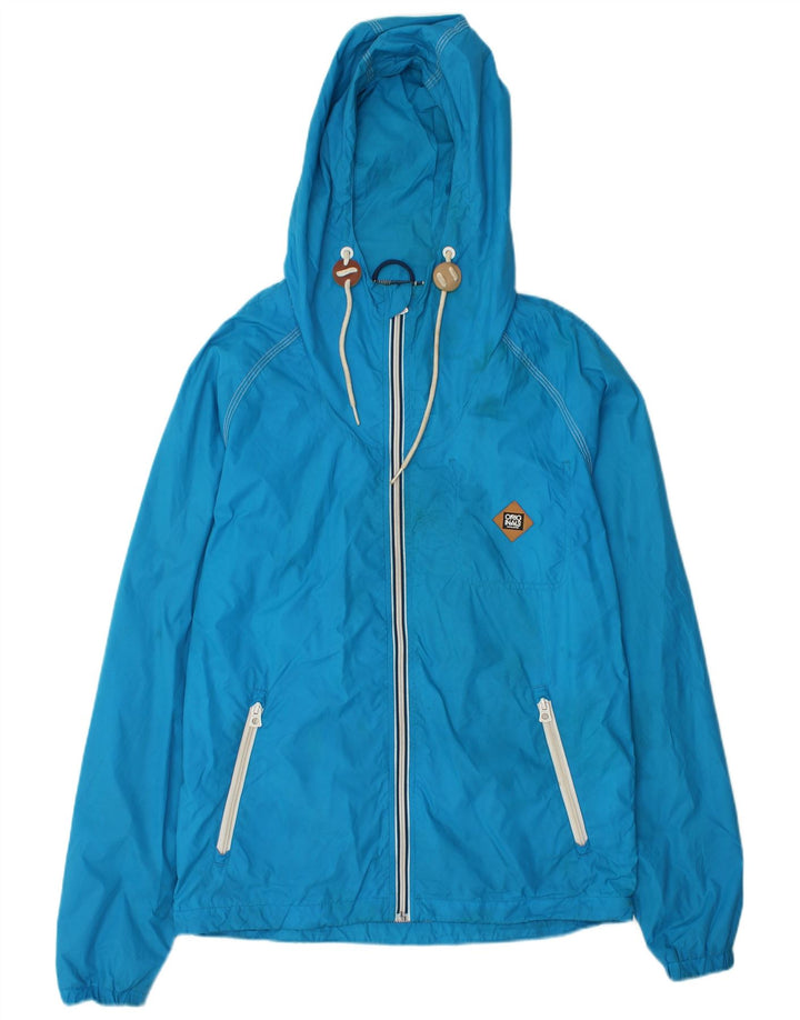 Jack & Jones Mens Hooded Rain Jacket UK 36 Small Blue Nylon