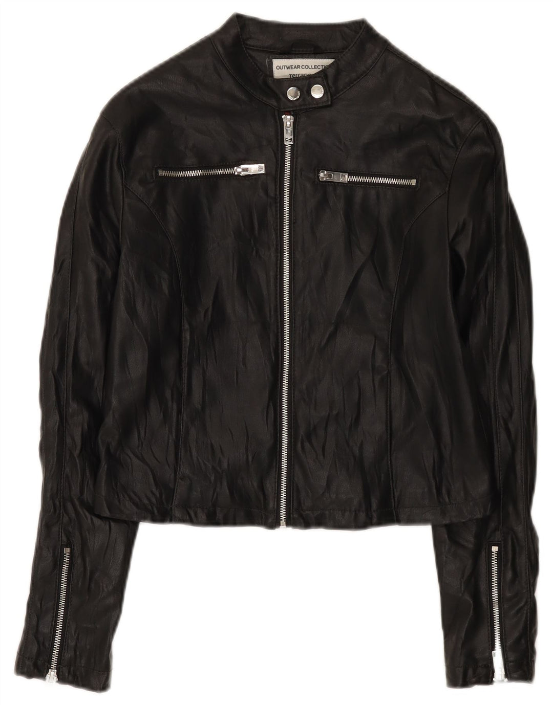 Terranova Womens Crop Faux Leather Biker Jacket UK 10 Small Black