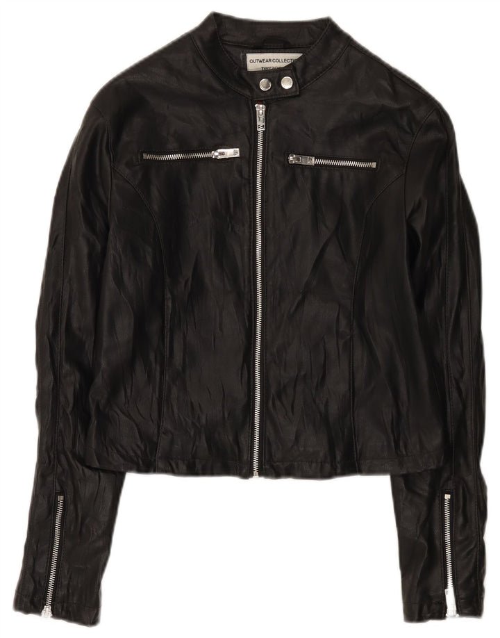 Terranova Womens Crop Faux Leather Biker Jacket UK 10 Small Black