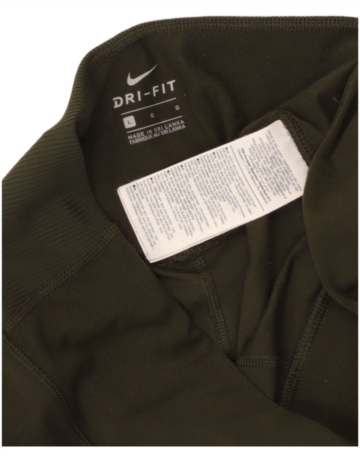 Nike Womens Dri Fit Leggings UK 14 Large Khaki Polyester