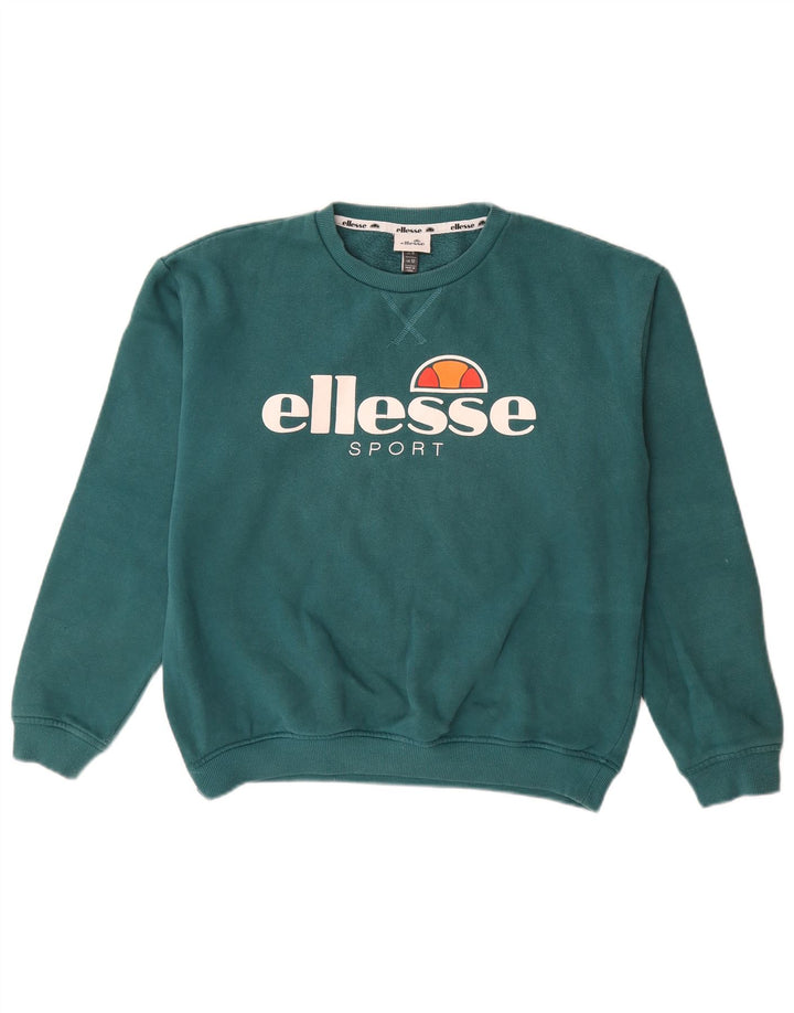 Ellesse Womens Graphic Sweatshirt Jumper UK 12 Medium Green Cotton
